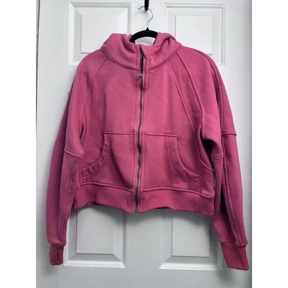 Desert Sun Salmon Pink Scuba Style Oversized Full-Zip Cropped Hoodie Size 8